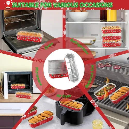 Miniatura 6 de Paquete de 100 mini moldes para pan de Navidad con tapas, mini moldes para pasteles con tapas y cucharas, moldes de papel de aluminio de 6.8 onzas