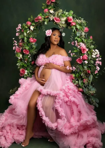 Miniatura 7 de MASHENGYUE Vestidos de maternidad de tul hinchado para sesión de fotos, vestido de baby shower, vestidos de maternidad para fotografía