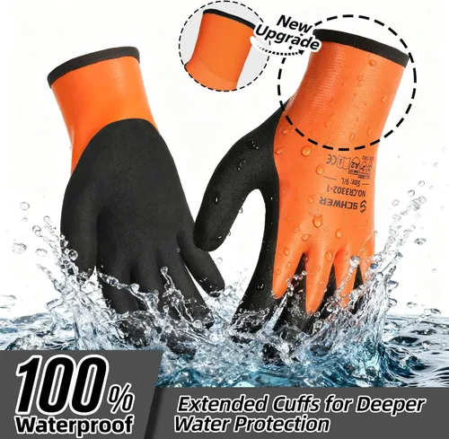 Miniatura 2 de Schwer Guantes de trabajo de invierno 100% impermeables, ANSI A2, resistentes a los cortes, guantes de congelador para clima frío al aire libre