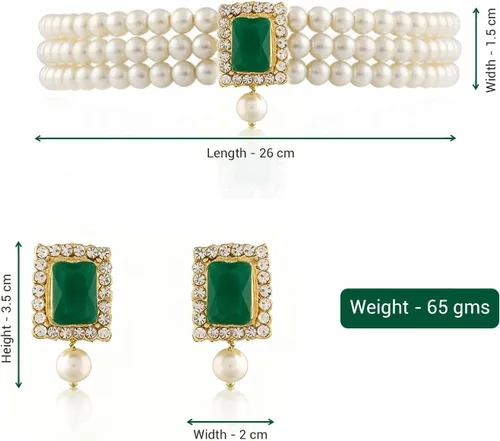 Miniatura 9 de I Jewels Gold Plated Stone Pearl Choker Necklace Jewelry Set of 2 with Stud Earrings for Women Indian Traditional Festive Wedding Bridal Bollywood