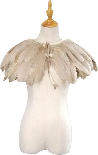 Miniatura 4 de L'VOW Estola de capa de plumas de moda negro blanco beige chal iridiscente
