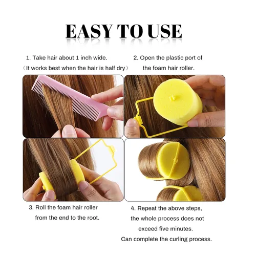 Miniatura 5 de Rodillo de esponja de espuma jumbo para el cabello, rodillos suaves para dormir, peinados ondulados, rizados, herramientas de peinado de 24 piezas