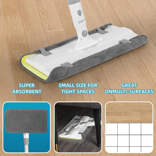 Miniatura 4 de Mopa plana de microfibra reutilizable para limpieza de pisos, base de aluminio de 10.8 pulgadas (10.8 in) con mango de aluminio de 52 pulgadas