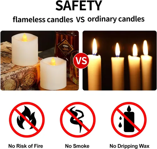 Miniatura 4 de Juego de 2 velas sin llama parpadeantes de 3x3, velas con pilas de 2AA, duración de 600 horas, velas parpadeantes con temporizador, velas sin llama