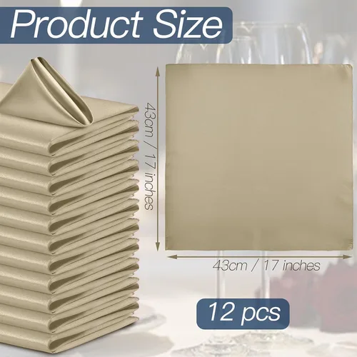 Miniatura 2 de P Pothuiny 12 servilletas de satén de color beige sedoso de 17 x 17 pulgadas, servilletas cuadradas lisas de tela de satén, servilletas de mesa
