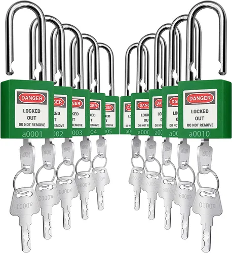 Miniatura 20 de SAFBY Loto - Candados seguros con 10 llaves para estaciones y dispositivos de bloqueo (amarillo, clave diferente)