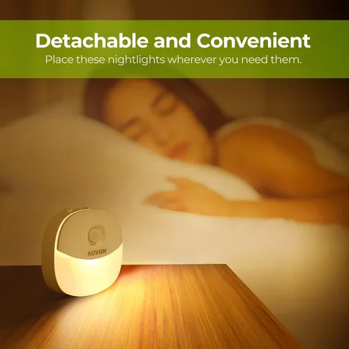 Miniatura 8 de AUVON Luz nocturna de batería recargable, mini con sensor de movimiento, luz LED blanca cálida con sensor de atardecer a amanecer, brillo ajustable