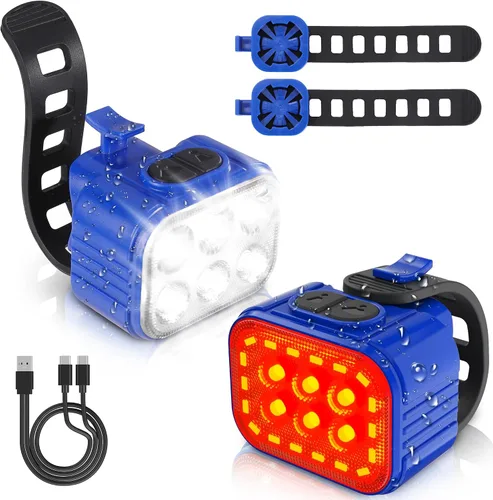 Miniatura 8 de WORKPRO Juego de luces de bicicleta [8+13 modos], juego de luces recargables para bicicleta ultra brillantes, luces de bicicleta impermeables IP65