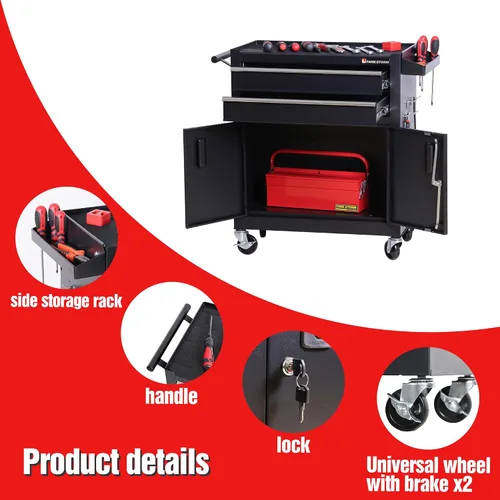 Miniatura 4 de Caja de herramientas resistente con carrito de acero rodante con puertas con cerradura (TZ12 Negro)