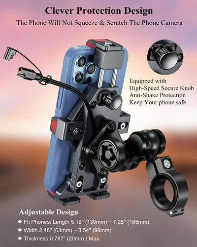 Miniatura 5 de BRCOVAN Soporte de teléfono para motocicleta con cargador inalámbrico Qi de 15 W y amortiguador de vibraciones, antirrobo, antivibración, ajustable