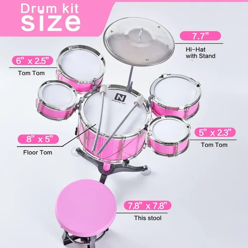 Miniatura 3 de Adecuado para niños de 3 a 6 años, juego de juguetes de batería para niños Rock Jazz Drum (rosa)