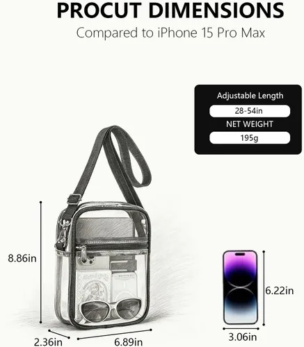 Miniatura 4 de Bolso cruzado transparente - Bolsa de asas transparente impermeable, bolsa transparente de PVC ligera de 0.012 in