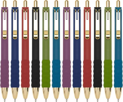 Miniatura 8 de Aisibeiger Bolígrafos de tinta negra con agarre súper suave de punta media de 1.0 mm Bolígrafos de oficina (oro 12 unidades)
