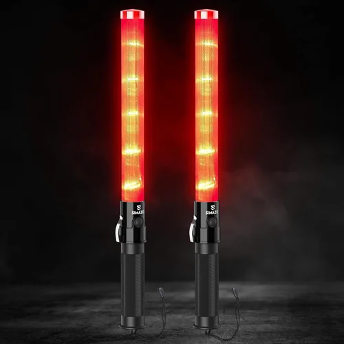2 varitas de tráfico de señal de 16 pulgadas con 3 modos intermitentes y 4 luces LED, bastón de seguridad de tráfico con correa de muñeca para