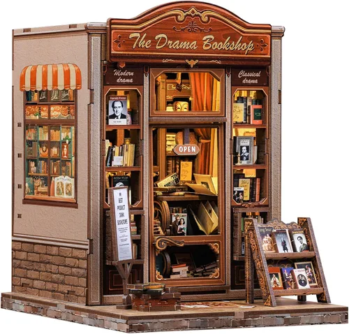 Miniatura 11 de CUTEBEE - Kit de rincón de libros - Kit de casa de muñecas en miniatura DIY para adultos y adolescentes, decoración de estantería de casa de libros