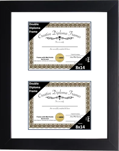 Miniatura 73 de Creative Picture Frames Marco de diploma doble clásico negro de 6 x 8 pulgadas con vidrio negro y colgador de pared instalado