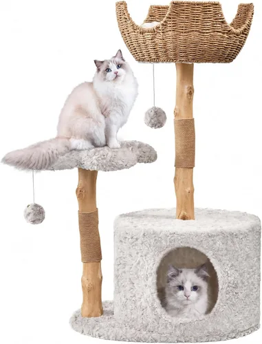 Easyego Árbol de gato moderno, torre de árbol de gato de madera estética para gatos grandes, condominio de lujo para gatos con postes para rascar y