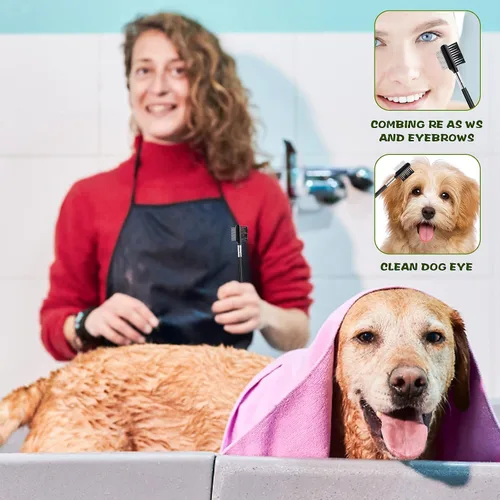 Miniatura 4 de cobee Peine de aseo de metal de doble cabeza para perros, cachorros y gatos – 2 piezas quitamanchas Booger, pulgas, corteza, moco y lágrimas