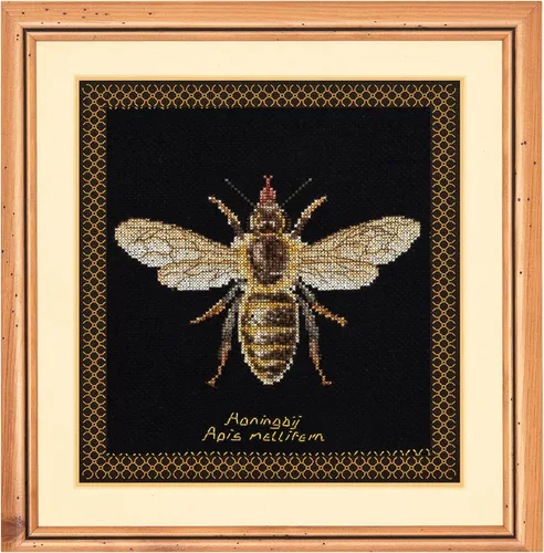 Thea Gouverneur - Kit de punto de cruz de abeja miel, 16 unidades, color negro Aida, kit completo de bordado para adultos, incluye hilos DMC. Aguja