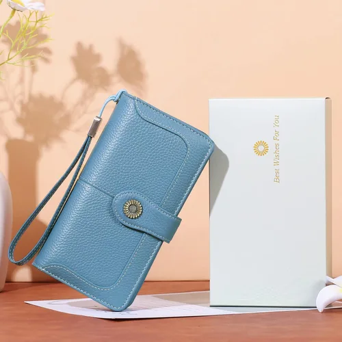 Miniatura 6 de FALAN MULE Cartera de cuero genuino RFID bloqueo gran capacidad Trifold señoras cartera.