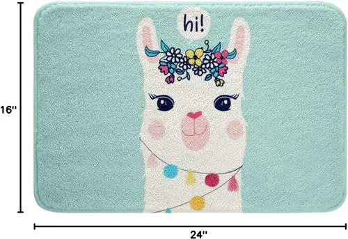 Miniatura 3 de Alfombras de baño antideslizantes con diseño de llamas de dibujos animados para baño, decoración de alpaca verde azulado, extrasuave y absorbente