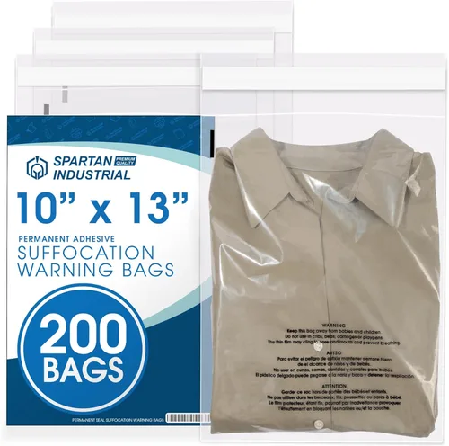Miniatura 12 de Spartan Industrial - Bolsas de polietileno transparente autosellantes de 12 x 18 pulgadas (200 unidades) con advertencia de asfixia para embalaje