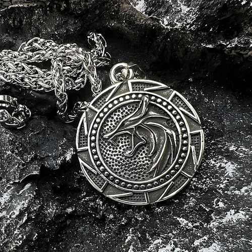 Miniatura 7 de FANCY-J Collar de talismán de lobo vikingo Fenrir cadena de acero inoxidable para hombre, joyería vintage para hombre, colgante de amuleto vikingo