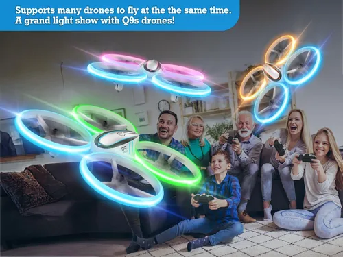 Miniatura 2 de Q9s Drones para niños, dron RC genial con retención de altitud y modo sin cabeza, cuadricóptero de pasatiempos con luz azul y rosa, 2