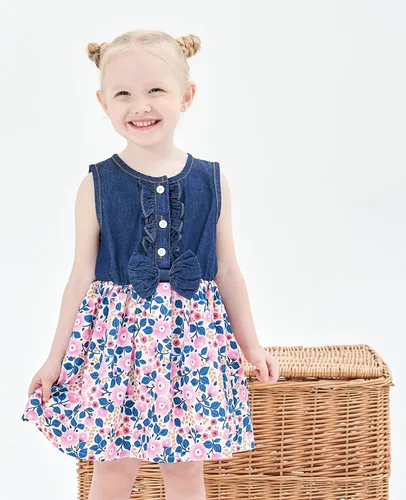 Miniatura 2 de Kucnuzki Trajes para niña pequeña, vestidos de princesa de girasol para bebé, ropa de verano sin mangas, falda tutú de jean para niñas