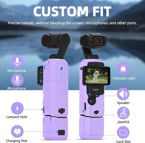 Miniatura 8 de Funda de Silicona para Pocket 3 y Cordón para el Cuello, Funda Protectora con Protector de Lente Resistente a Rayones, Ajustable, Fácil