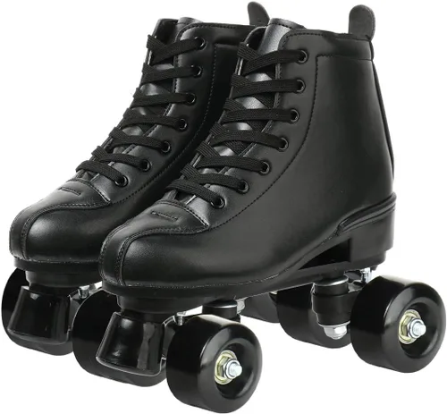 XUDREZ - Patines clásicos de cuero de doble fila con diseño alto para mujeres y hombres negro (black black wheel)