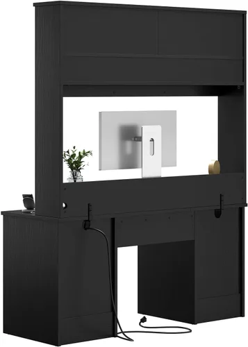 Miniatura 9 de Bestier Escritorio Ejecutivo de 77.8" de Alto con Estante Superior, Escritorio Moderno de Madera para Computadora con Cajones, Estación de Carga