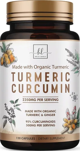 Suplemento de curcumina de cúrcuma con 95% de curcuminoides, cúrcuma orgánica y jengibre de 1750 mg, pimienta negra BioPerine para una mejor