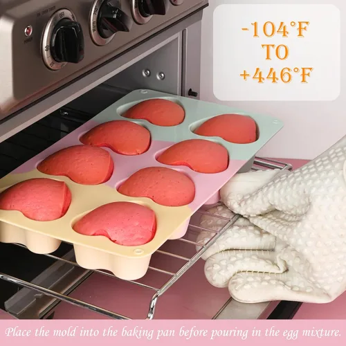 Miniatura 4 de Sakolla Paquete de 2 moldes para pastel de corazón de 2.7 pulgadas, 8 moldes de silicona para hornear pasteles, magdalenas, bocados de huevo