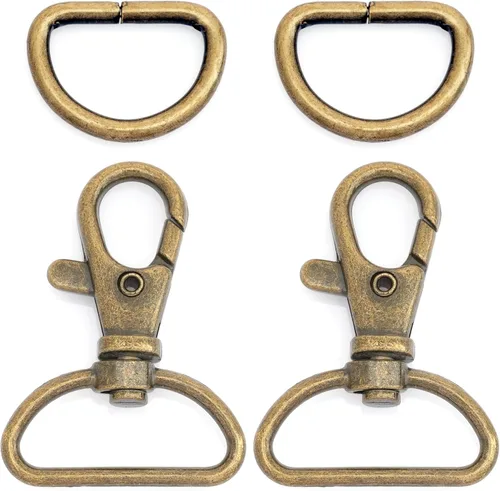 CRAFTMEMORE Ganchos de Resorte Giratorios con Gatillo Ganchos de Langosta Clásicos con Anillas en D para Correa de Bolso Cordón Artesanía de Cuero