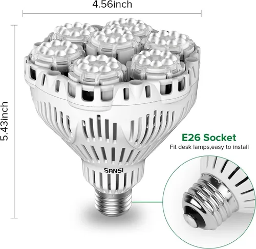 Miniatura 6 de SANSI - Bombilla de crecimiento regulable de espectro completo, alta PPFD de 40W (equivalente a 600 vatios) con control remoto, temporización