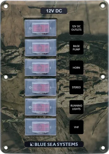 Blue Sea Systems 4325 Panel de interruptores de disyuntor resistente al agua, camuflaje, 6 posiciones