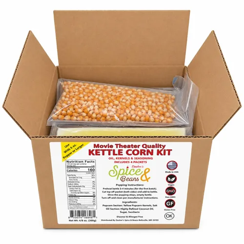 Miniatura 8 de Dasher's Spice & Beans - Kit de maíz todo en uno para cine en casa, paquete de porciones con granos, aceite y condimentos, paquete de 4