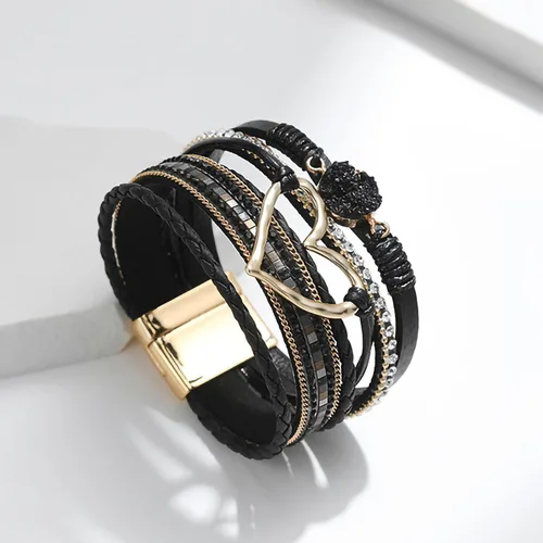 Miniatura 5 de Fesciory Pulsera de leopardo para mujer, pulsera de cuero bohemio multicapa con perlas de cristal
