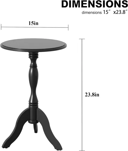 Miniatura 2 de HLR Mesa auxiliar redonda pequeña, mesas auxiliares laterales con pedestal de madera, mesita de noche vintage para sala de estar, dormitorio, Negro