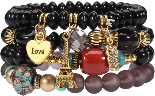 Miniatura 3 de WuCuifu Paquete de 8 pulseras apilables bohemias para mujer, pulseras de cuentas estiradas multicapa