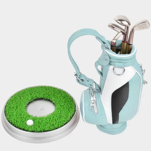 Miniatura 2 de Soporte de cuero para bolígrafo de golf con tres bolígrafos de golf para escribir, adecuado para decoración de escritorio, decoración de pasteles