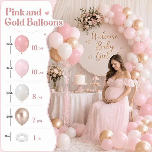 Miniatura 2 de Globos de látex blanco dorado rosa claro, 35 piezas