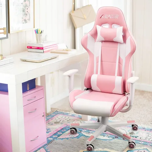 Miniatura 7 de Homall - Silla ejecutiva con respaldo alto, de piel sintética, ergonómica, ajustable y giratoria con soporte lumbar y reposacabezas para juego, Rosa