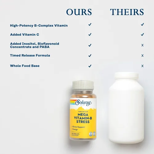 Miniatura 6 de SOLARAY Mega Vitamina B-Estrés, Complejo vitamínico B de liberación programada con 1000 mg de vitamina C para el estrés, la energía y el apoyo a