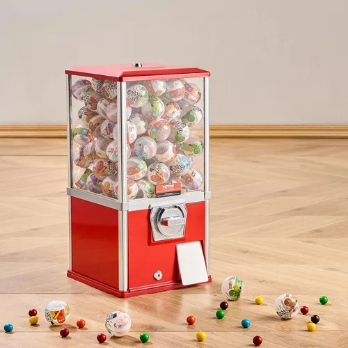 Miniatura 8 de VEVOR Máquina de chicle, Máquina expendedora casera de 21 pulgadas de altura, Dispensador de bolas hinchables PS, capacidad para 180 juguetes de Rojo
