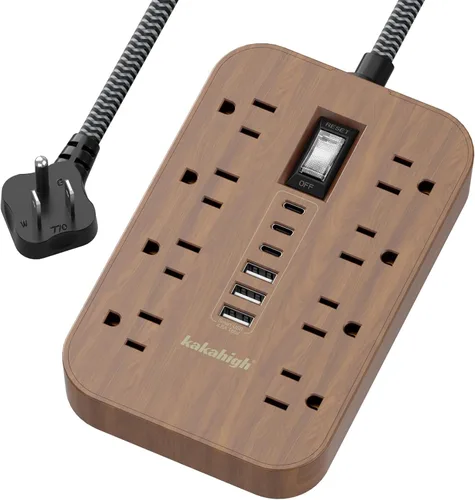 Miniatura 8 de Beige Power Strip with USB Ports - 5 FT Flat Extension Cord, 1625W Decorative Extension Cord with 8 AC Outlet 6 USB, Indoor Use for Beige Cream Desk