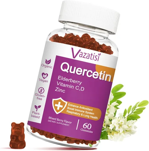 Miniatura 8 de Gomitas de quercetina, quercetina con vitamina C, zinc, bromelina, saúco y vitamina D, apoyo inmunológico para adultos y niños, mujeres y hombres