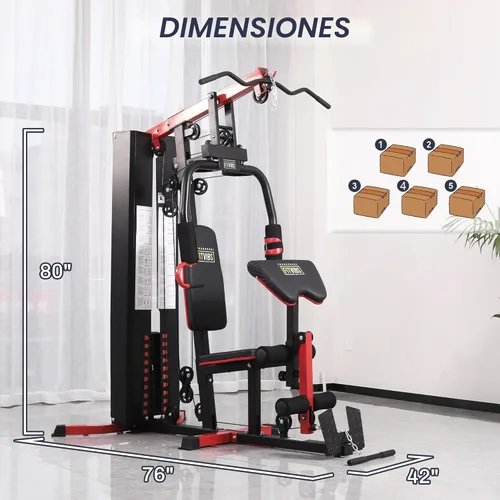Miniatura 4 de Fitvids Home Gym Equipment, Multifunctional Full Body Workout Weight Machine Station with Weight Stack, All in One Exercise Equipment with Pulley
