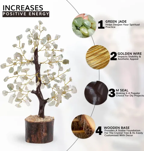 Miniatura 3 de NARIBABU Árbol de cristal de aventurina verde (7 a 8 pulgadas, 100 fichas) – Árbol de piedras preciosas hecho a mano con piedras crudas y alambre